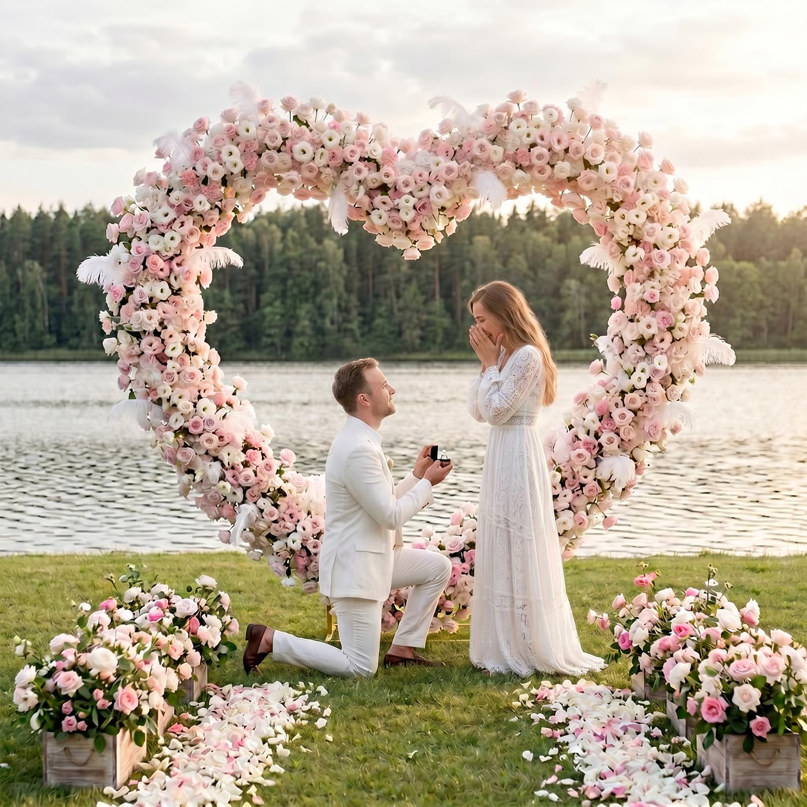 Kit per arco di palloncini a forma di cuore, arco nuziale in metallo, 2,6 m kit per arco di palloncini a forma di cuore arco dorato piante da giardino per decorazioni di sfondo foto di matrimonio