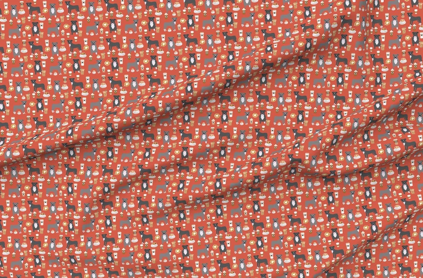 Spoonflower Fabric - Pitbull Grey Coffee Latte Dog Breed Red Orange Dogs Tea Pets Printed on Organic Cotton Sateen Fabric by The Yard - Sewing Quilting Apparel Home Decor