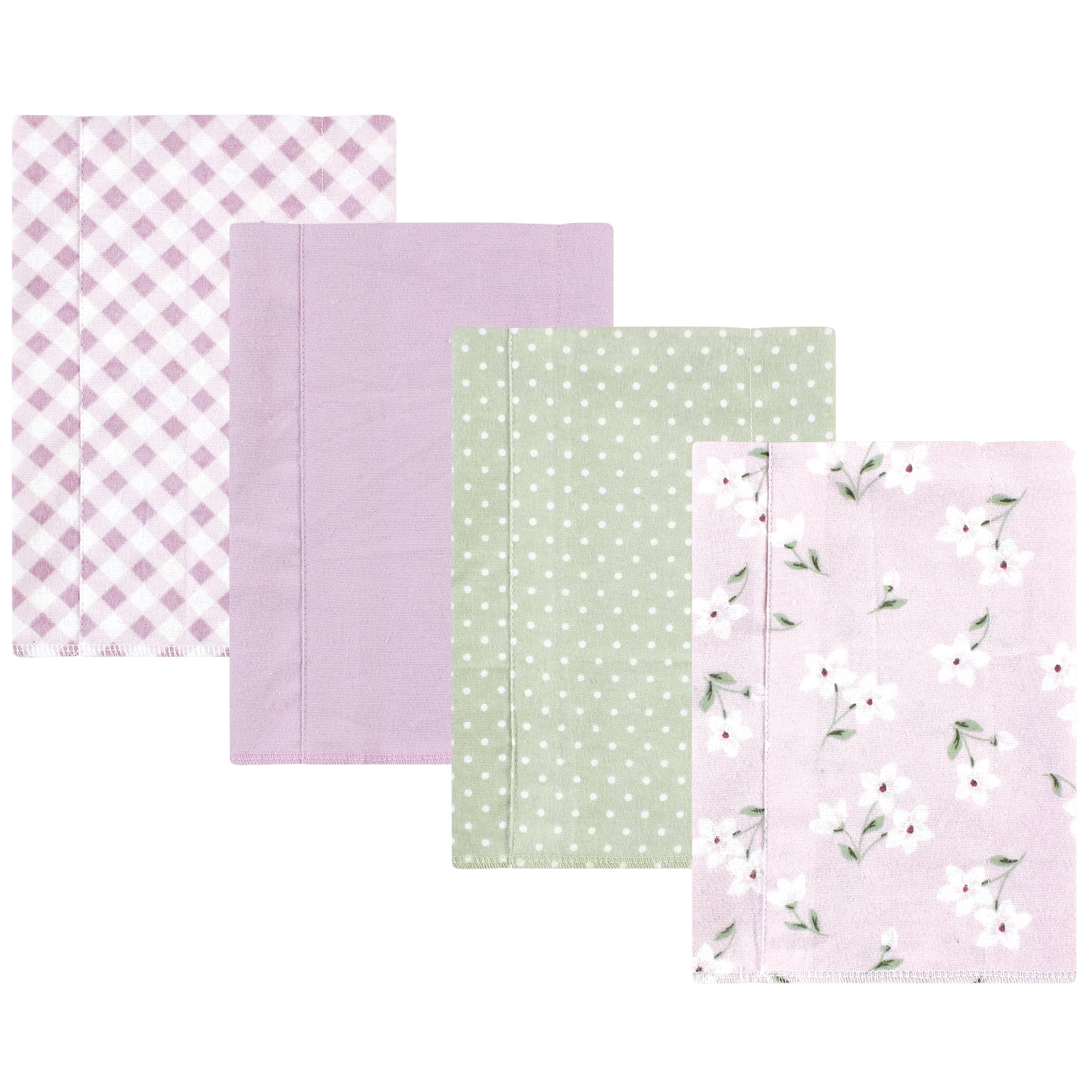 Hudson Baby Unisex Baby Cotton Flannel Burp Cloths, Purple Dainty Floral 4 Pack, One Size-image-16