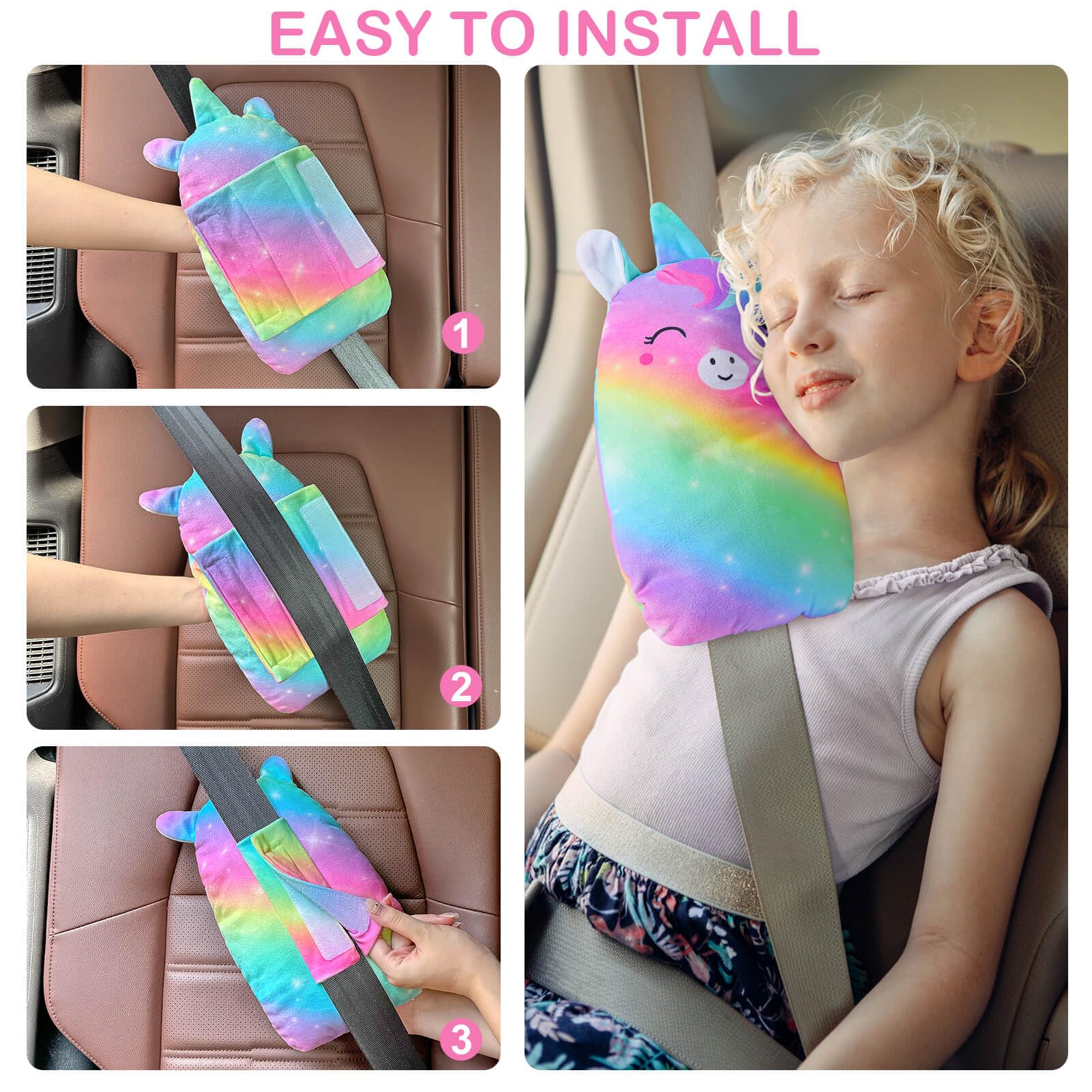 FIODAY Fundas para cinturón de seguridad de coche para niños, almohada de cinturón de seguridad de unicornio