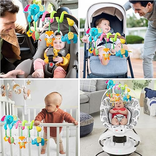 Miniatura 4 de Juguetes para asiento de automóvil, juguetes colgantes de felpa en espiral para asiento de automóvil, cochecito y cuna, móvil con sonajeros BB