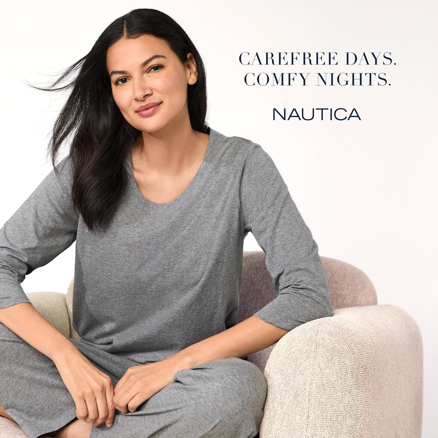 Nautica Womens 3/4 Sleeve Sleep Shirt - Lightweight Breathable Pajama Top - Cotton Knit Jersey Crewneck Sleepwear Loungewear - Image 5