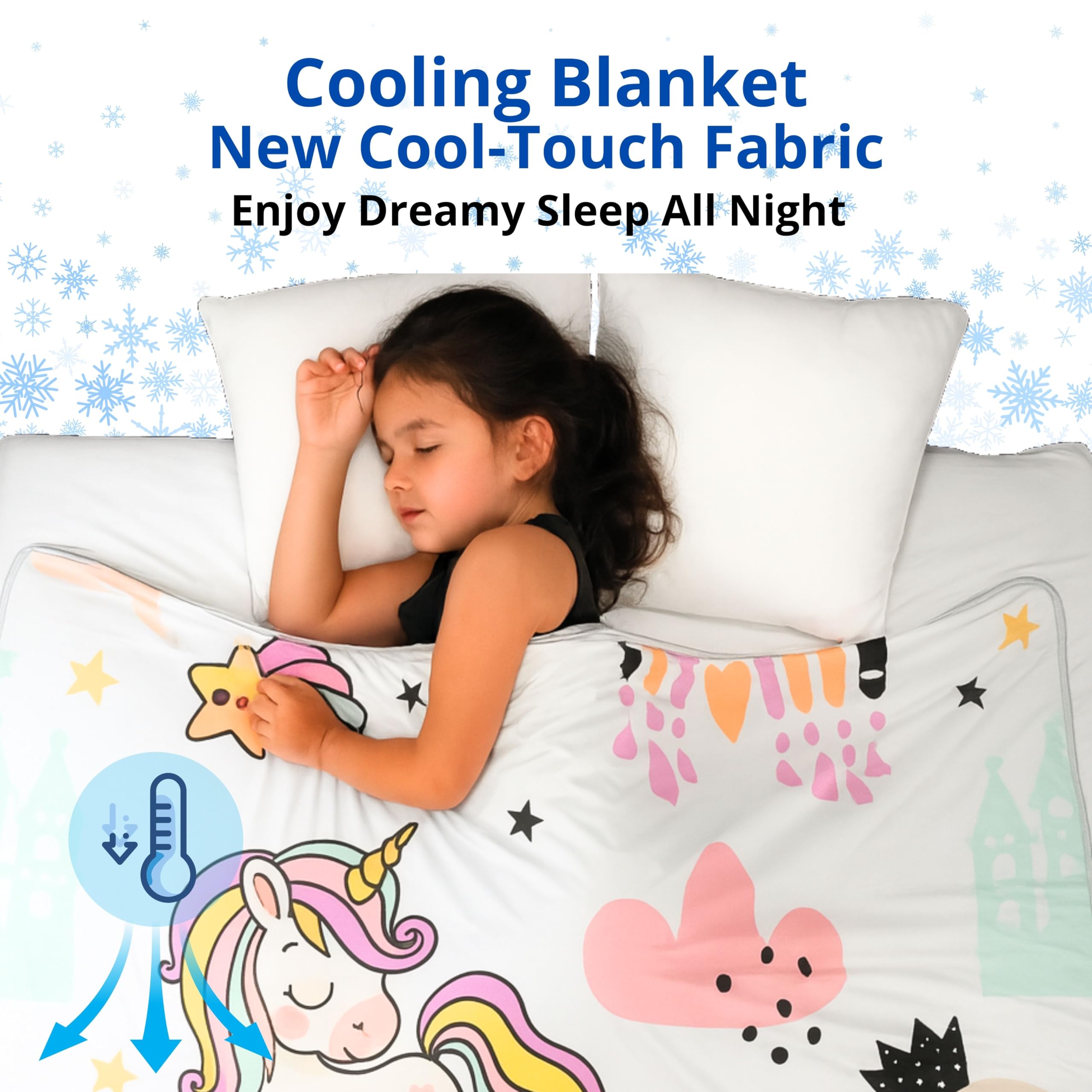 Kühldecke Einhorn – Kinder-Sommerdecke FrostWeave™ Q-Max >0,4 Mädchen Überwurfdecke, atmungsaktiv, Baby-Kühlung, Einzelbett (150 x 200 cm)