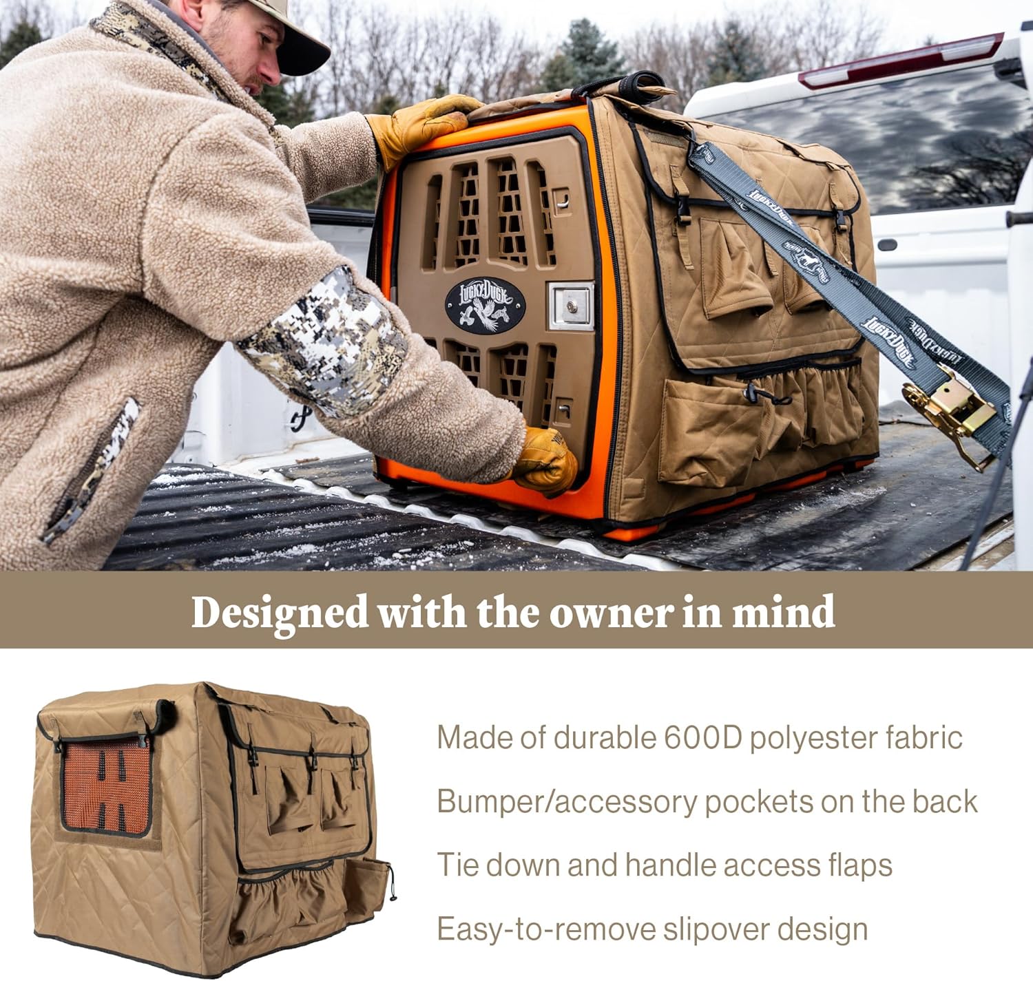 Lucky Duck Weather Protection Kennel Cover, Intermediate, Tan