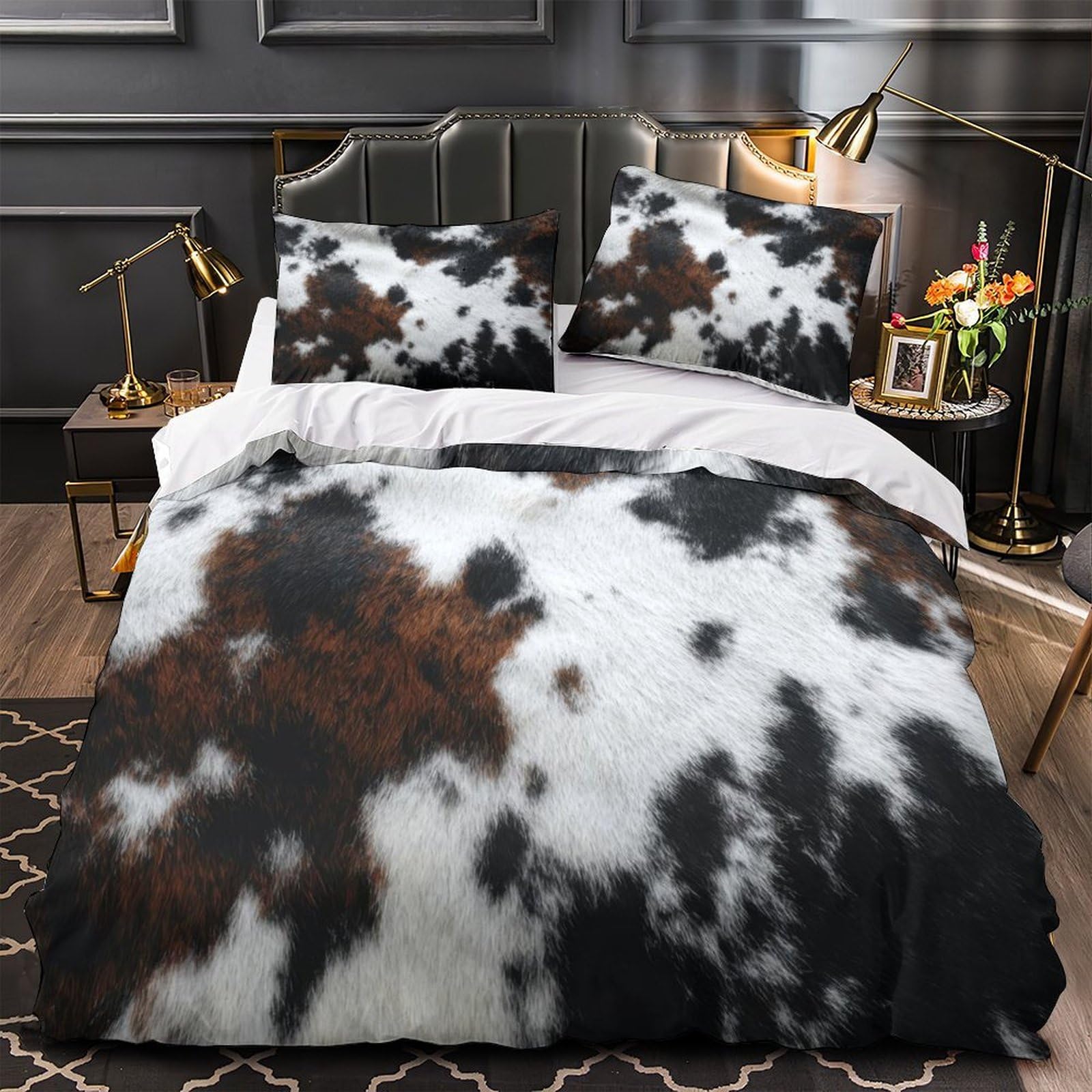 MMDASBVPE Cowhide Pattern Duvet Cover 3D Design Printed Anti-allergic 3 Pieces Bedding Set Zipper Comforter Cover Hotel Quality All Season for Adults Kids Women Teens Youth Single（140x200cm）