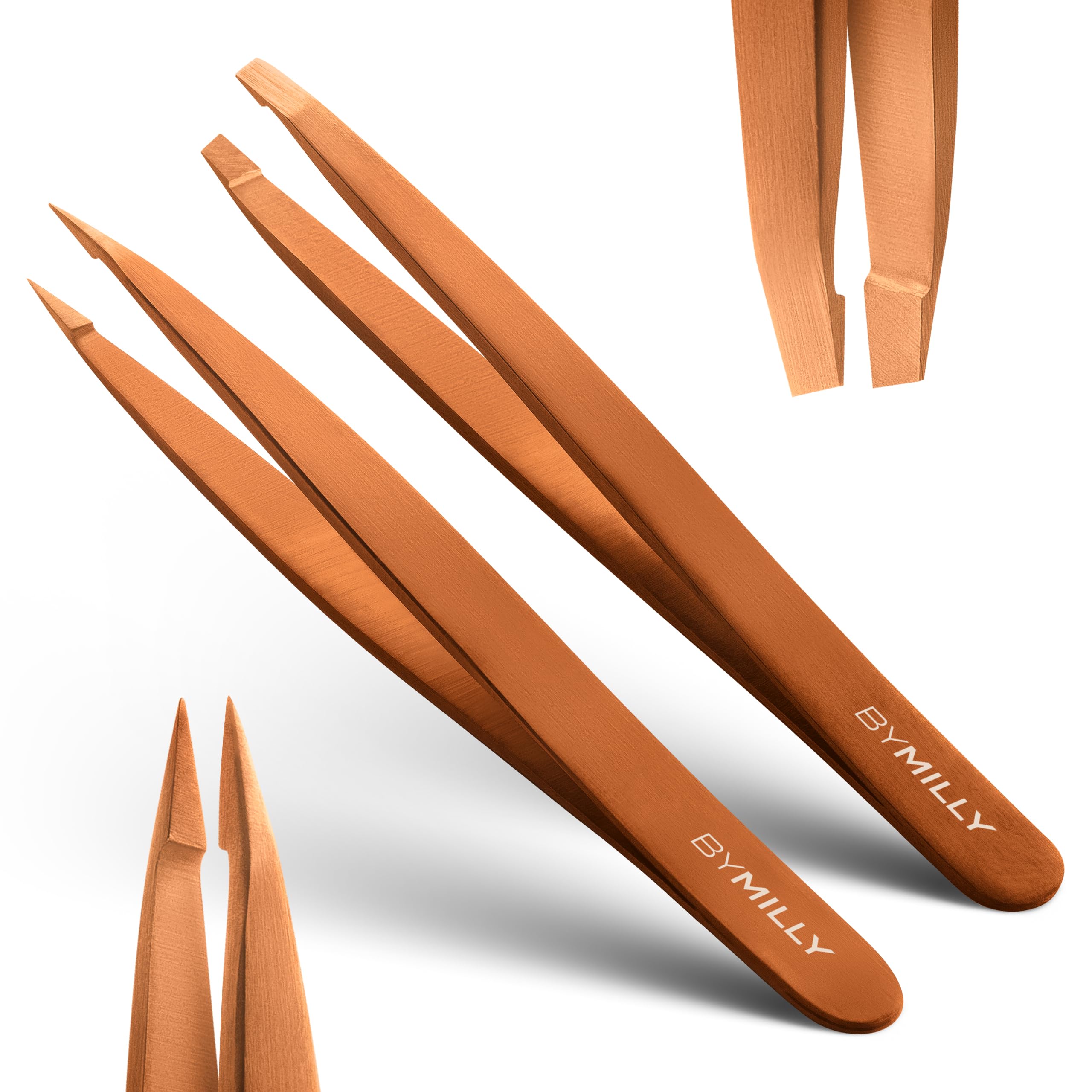 By MILLY Precision Tweezers Set - Slanted and Pointed Titanium-Plated
