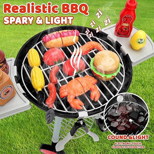 Miniatura 2 de deAO Juego de parrilla para barbacoa para niños, juego de juguetes de cocina con humo, luz, accesorios de sonido, juguete de cocina para interiores