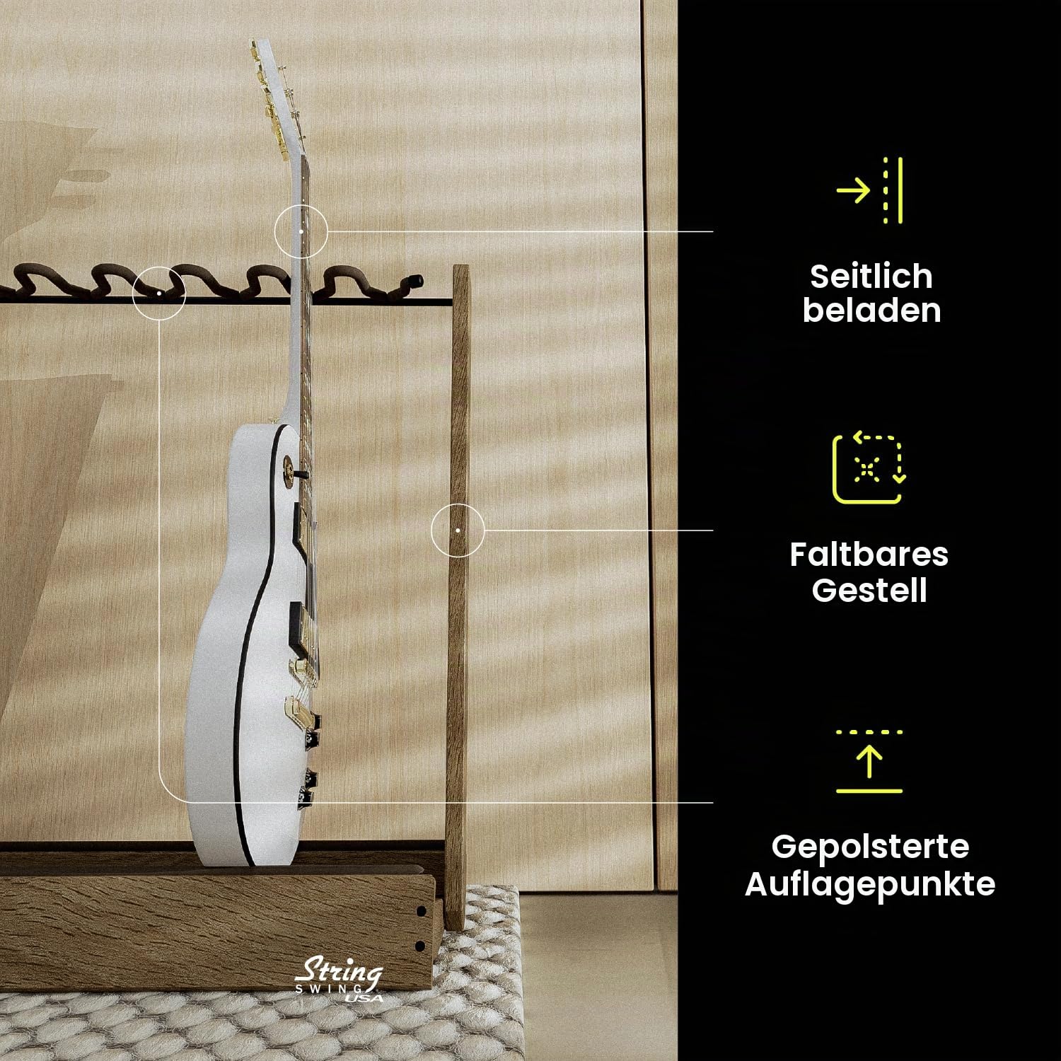 String Swing CC34 Gitarrenständer für 6 E-Gitarren oder 3 Akustikgitarren für Zuhause oder Studio