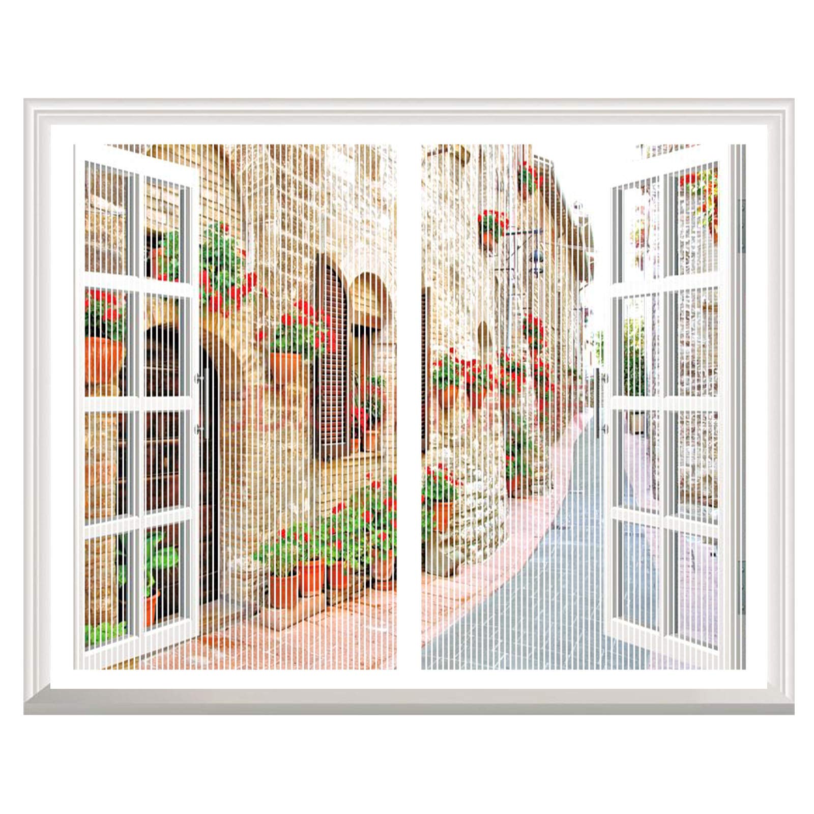 Moustiquaire Fenêtre Magnétique, Automatiquementfermé, Moustiquaire Porte sans Percer pour Couloirs, Blanc, (47x47inch)120x120cm