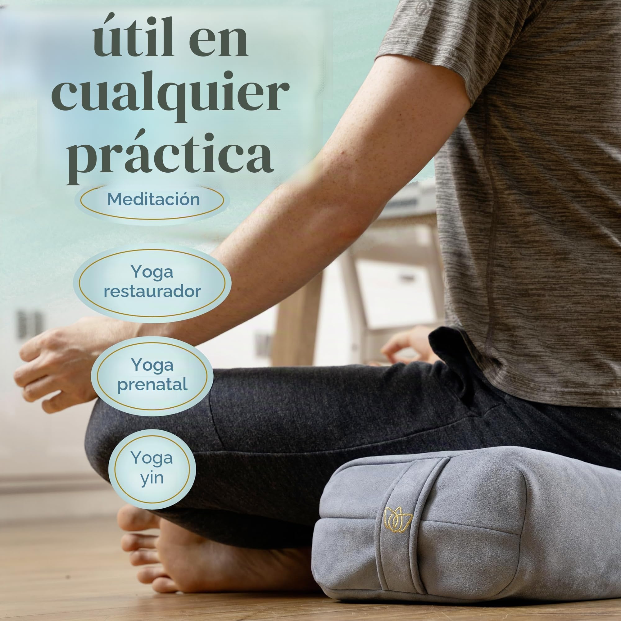 Florensi Almohada de yoga – Lujoso cojín de terciopelo para yoga restaurador – Cojín rectangular grande con asa de transporte – Cojín de meditación de apoyo, funda lavable a máquina y asa de