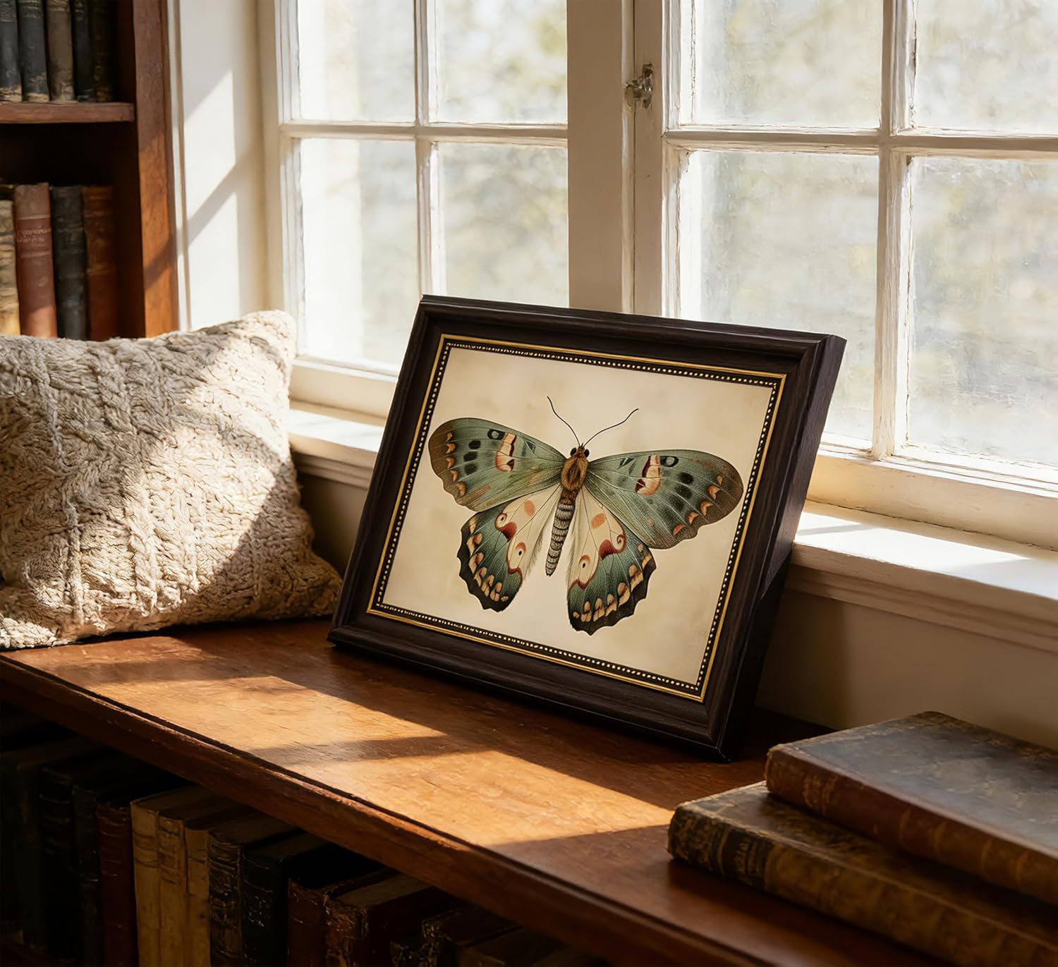 Framed Vintage Butterfly Canvas Wall Art, Dark Moody Insect Painting Picture Wall Decor, Antique Moth Poster Print for Home Living Room Bathroom Wall Decor 12x16 Inch