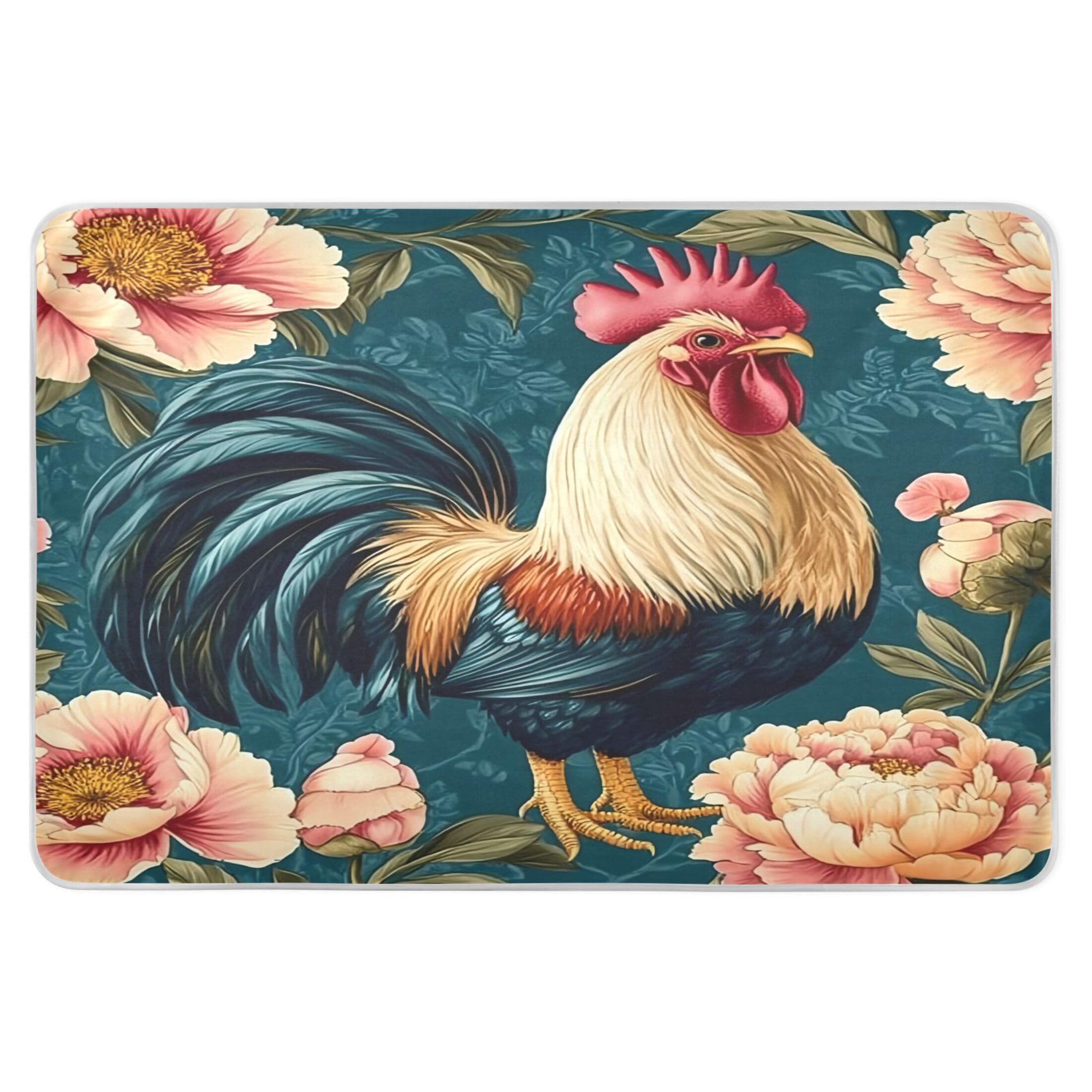 Takiito Rooster Peonies Bed Pad Reusable Bed Underpad Washable Waterproof Leak-Proof Quick Dry Incontinence Pee Pad for Toddlers Kids Adults Pets 34x52 in