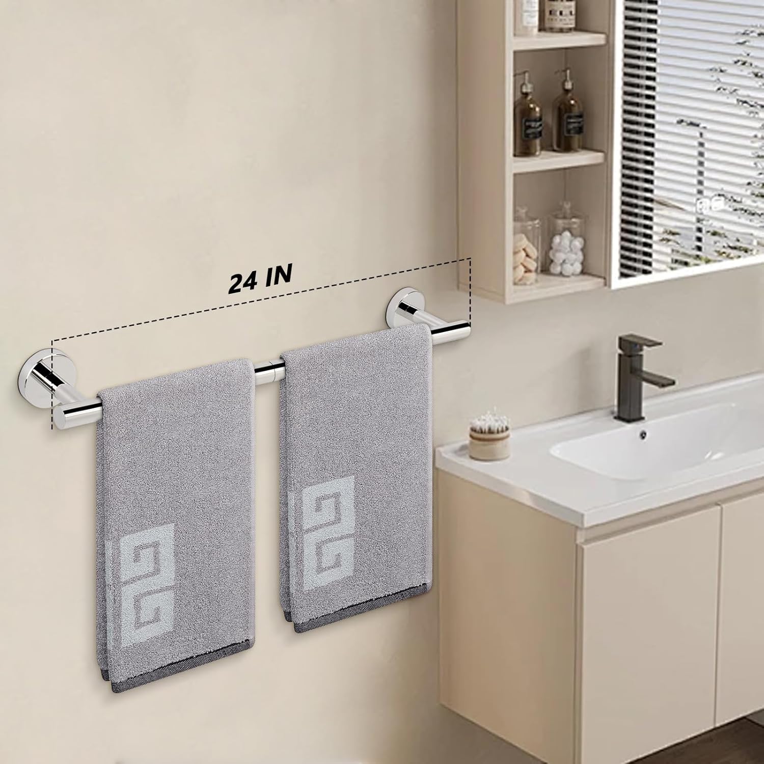 NearMoon Bathroom Towel Bar, Bath Accessories Thicken Stainless Steel Shower Towel Rack for Bathroom, Towel Holder Wall Mounted (1 Pack, Chrome Finish, 24 Inch)