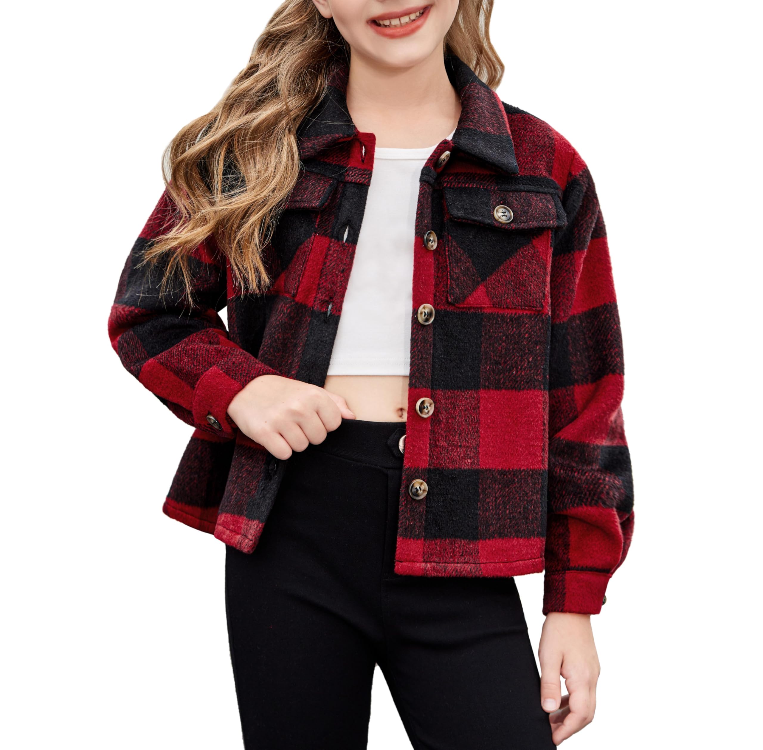 Arshiner Filles Chemise à Carreaux Enfants Automne-Hiver Shirts Manches Longues Confortables Tendance Décontractée Veste pour Fille 6-14 Ans