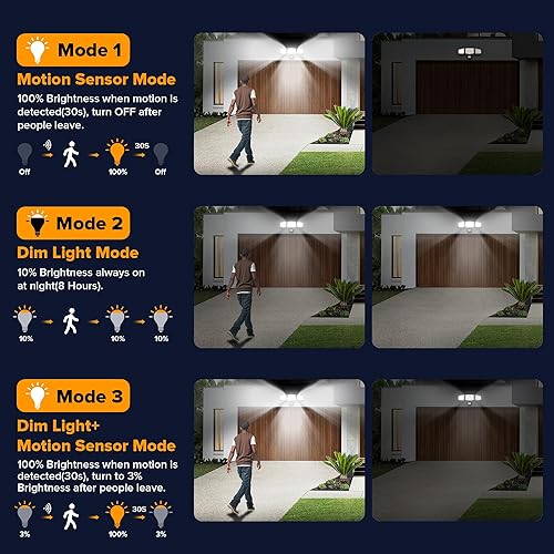 Miniatura 4 de UME Luces solares para exteriores, 302 LED, 3000 lúmenes, IP65, impermeable, sensor de movimiento, luces de inundación de 3 cabezales, 270 ángulo de