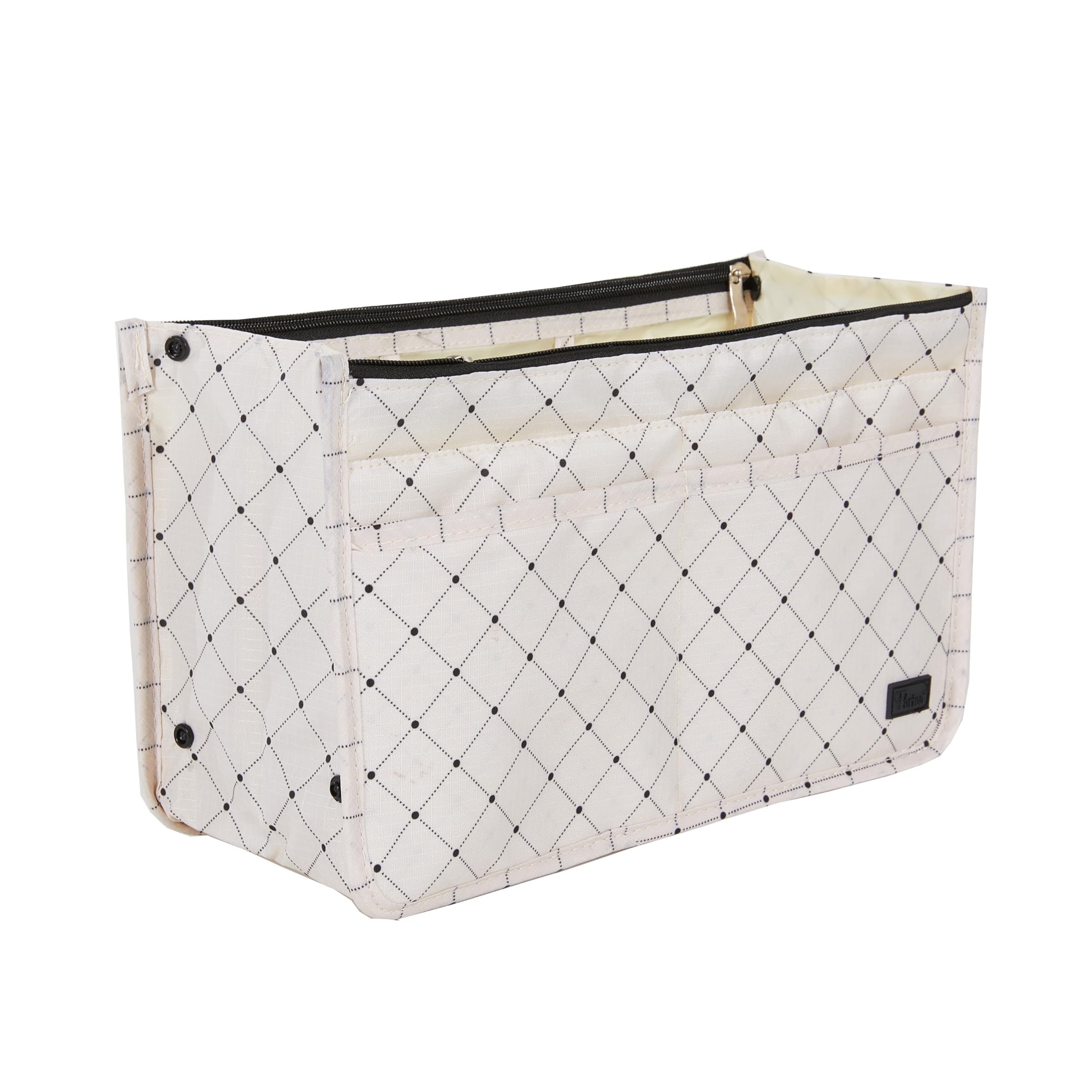 Periea 'Signature' Luxury Handbag Organiser Insert - 3 Sizes - (Black Dots, Large)