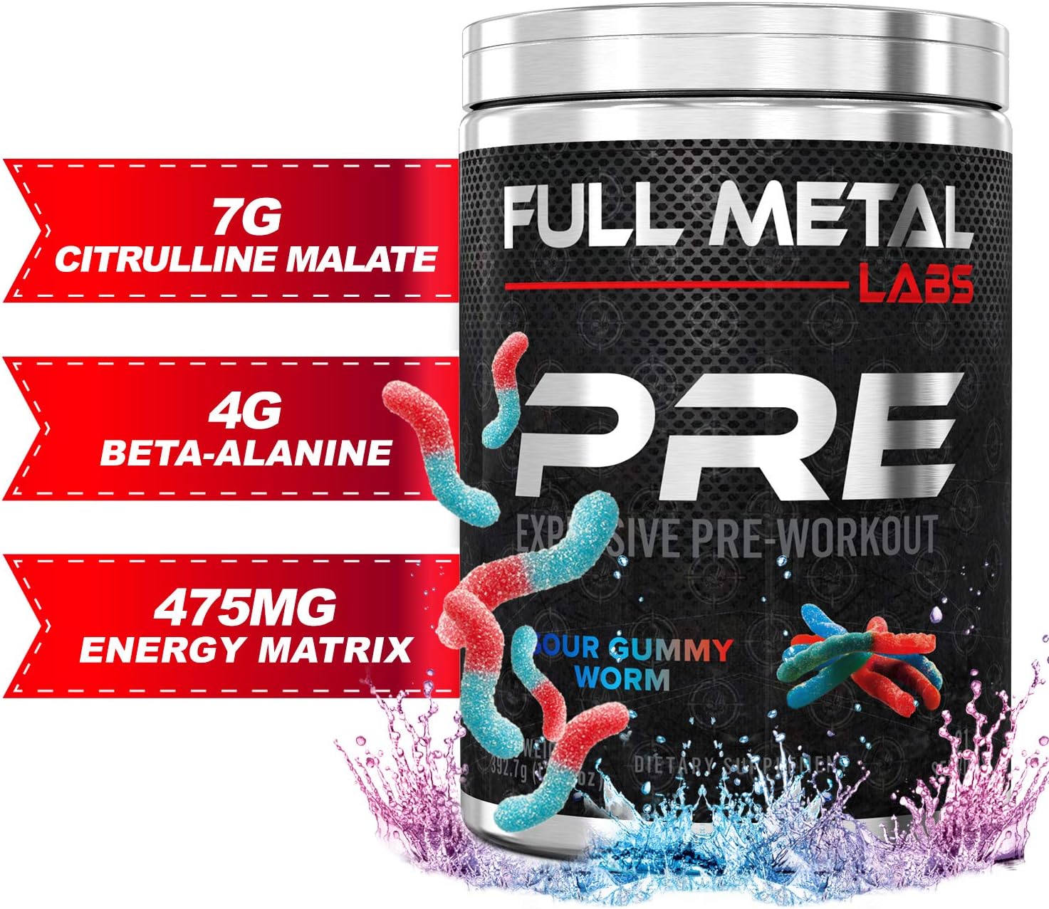 Amazon Com Full Metal Labs Pre Sour Gummy Worm Max Dosed Pre Workout Powder For Serious Results Pump Strength Energy Health Household