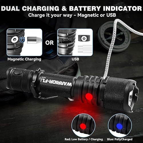 Miniatura 3 de PowerTac Warrior G4-FL - Linterna táctica de mano de 4200 lúmenes (haz ancho), linterna de mano de alto lúmenes, impermeable, linterna recargable