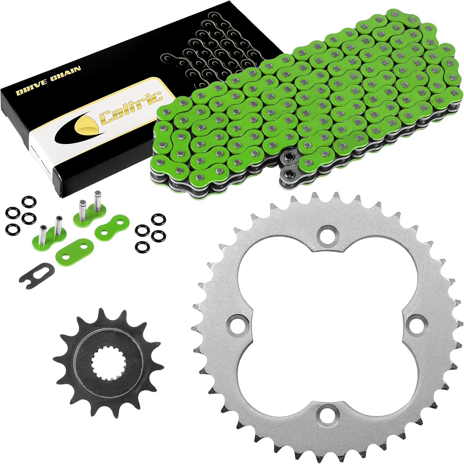 Caltric Green O-Ring Drive Chain & Sprockets Kit Compatible with Honda 450R Trx450R Trx-450R 2004 2005