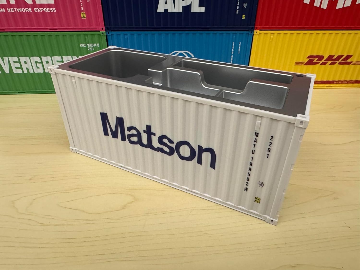 Desk Organizer, Pen Pencil Holder, Business Name Cards Holder, Shipping Container Model Storage Box, Secret Storage Box with Multiple Compartments Office Supplies Multi-function (Matson)