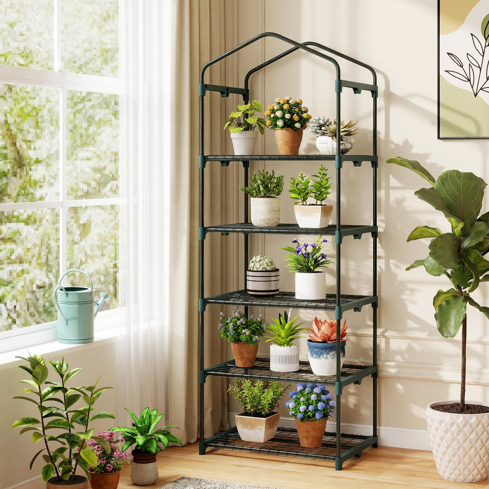 HOMASIS Serre de Jardin avec 4/5 Étagères, Serre de Balcon avec Porte Enroulable à Charnière, Étagère Amovible pour Plantes en Acier, Mini Herbe pour Jardin d'hiver (Transparent, 69 x 48 x 190 cm)