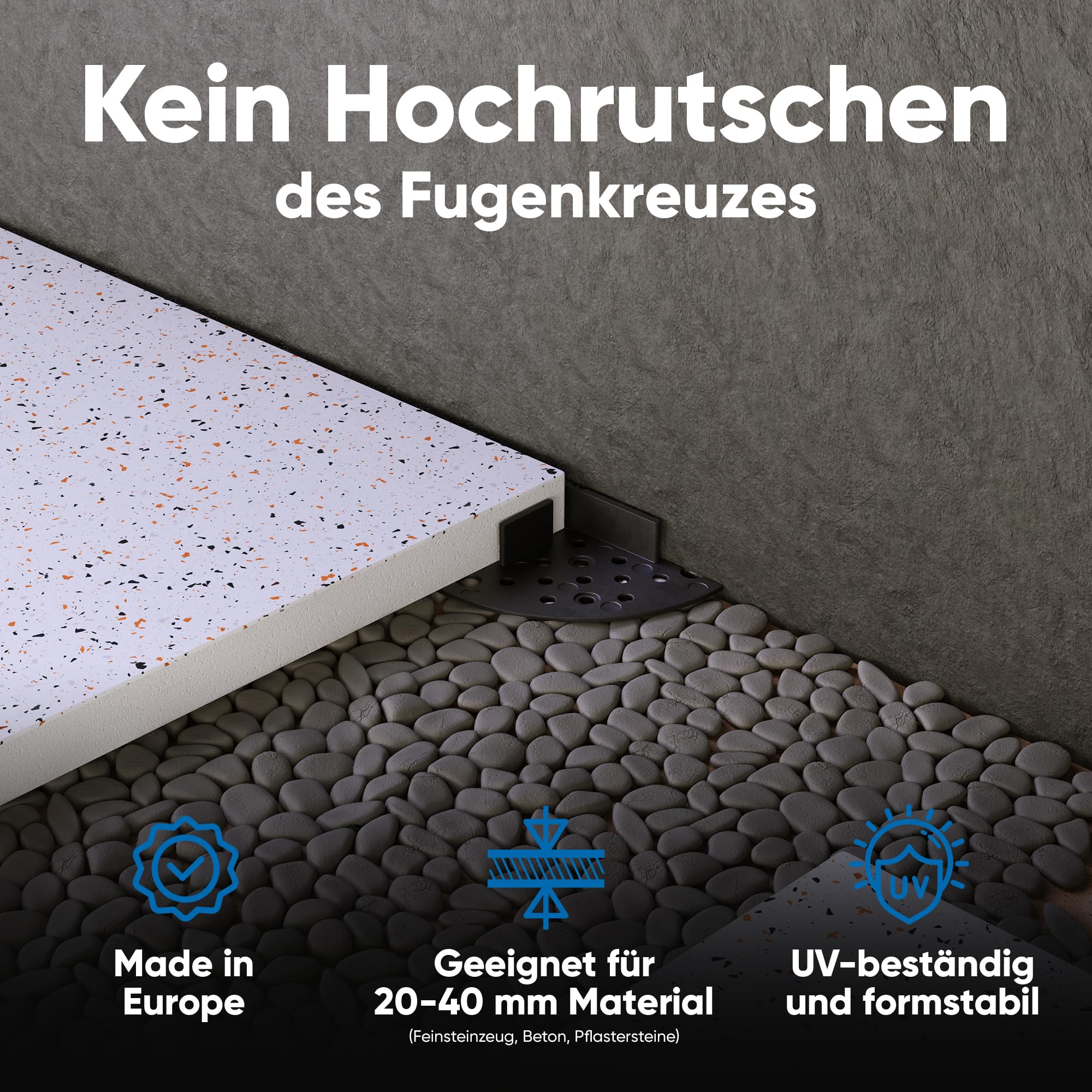 Bauhandel24 Fugenkreuze 3mm für Terrassenplatten Plattenlager Auflage Pads mit Teller Außenbereich Kiesbettlager Splittbettlager Schwarz
