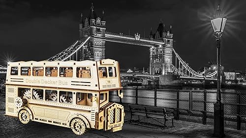Miniatura 6 de UGUTER - Rompecabezas de madera 3D de Londres, modelo mecánico impulsado por equipo de resorte de Londres, kit de manualidades de bricolaje, juguete