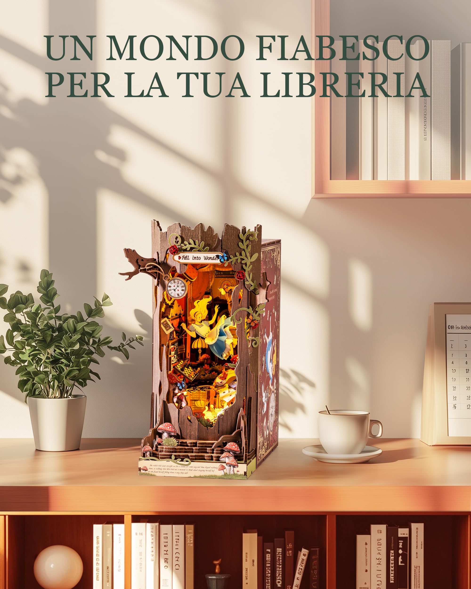 Rolife Book Nook Kit Miniature da Costruire DIY Booknook Fall into Wonder 3d Puzzle Legno con Luci Decorazione Libreria Casa Modellismo da Costruire Adulti Diorama Modellismo