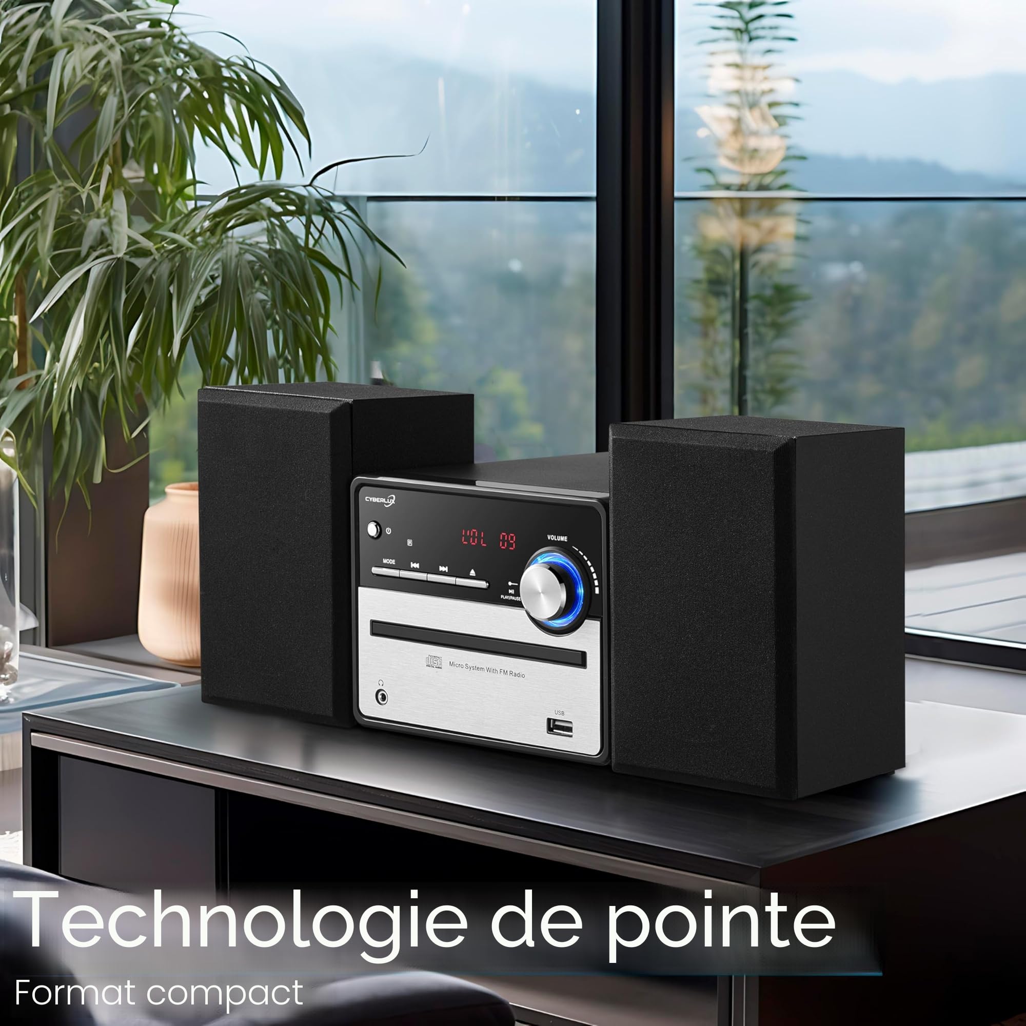 Mini chaîne HiFi rétro avec radio FM, CD/MP3, USB et sortie ligne