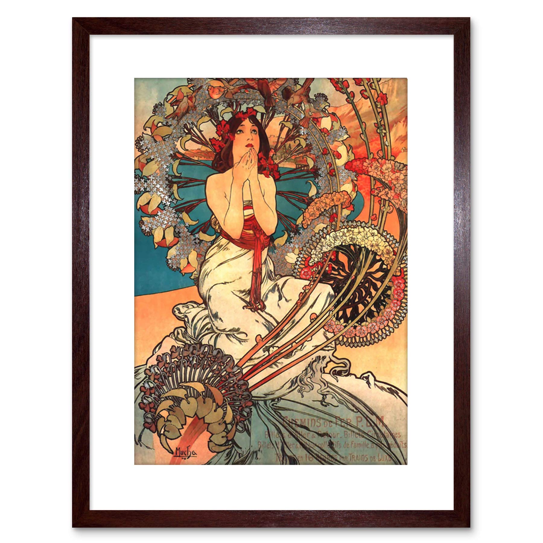 Wee Blue Coo Mucha Nouveau Woman Spring Flora Picture Photo Framed Wall Art Print