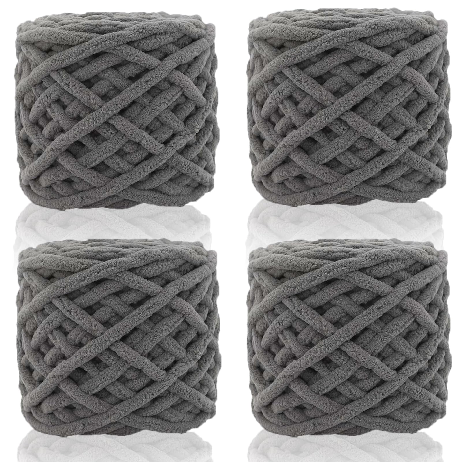 95gx4 Chunky Yarn for Crocheting & Knitting,7mm/0.27inches Thick Crochet Chenille Yarn,Fluffy Chunky Wool for Crochet Blanket,Doll,Bag,Hat,Pillow Cushion,Cat Bed(Dark Gary)