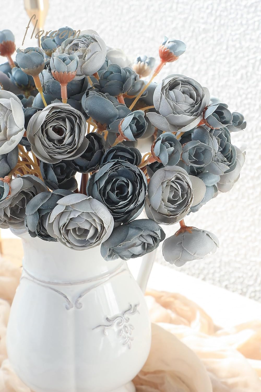 Floroom Ranunculus Artificial Flowers 18 Pcs Dusty Blue Faux Silk Mini Ranunculus Bulk Fake Wedding Filler Flowers for DIY Bouquets, Centerpieces, Bridal Shower Decorations & Arrangements - Image 3