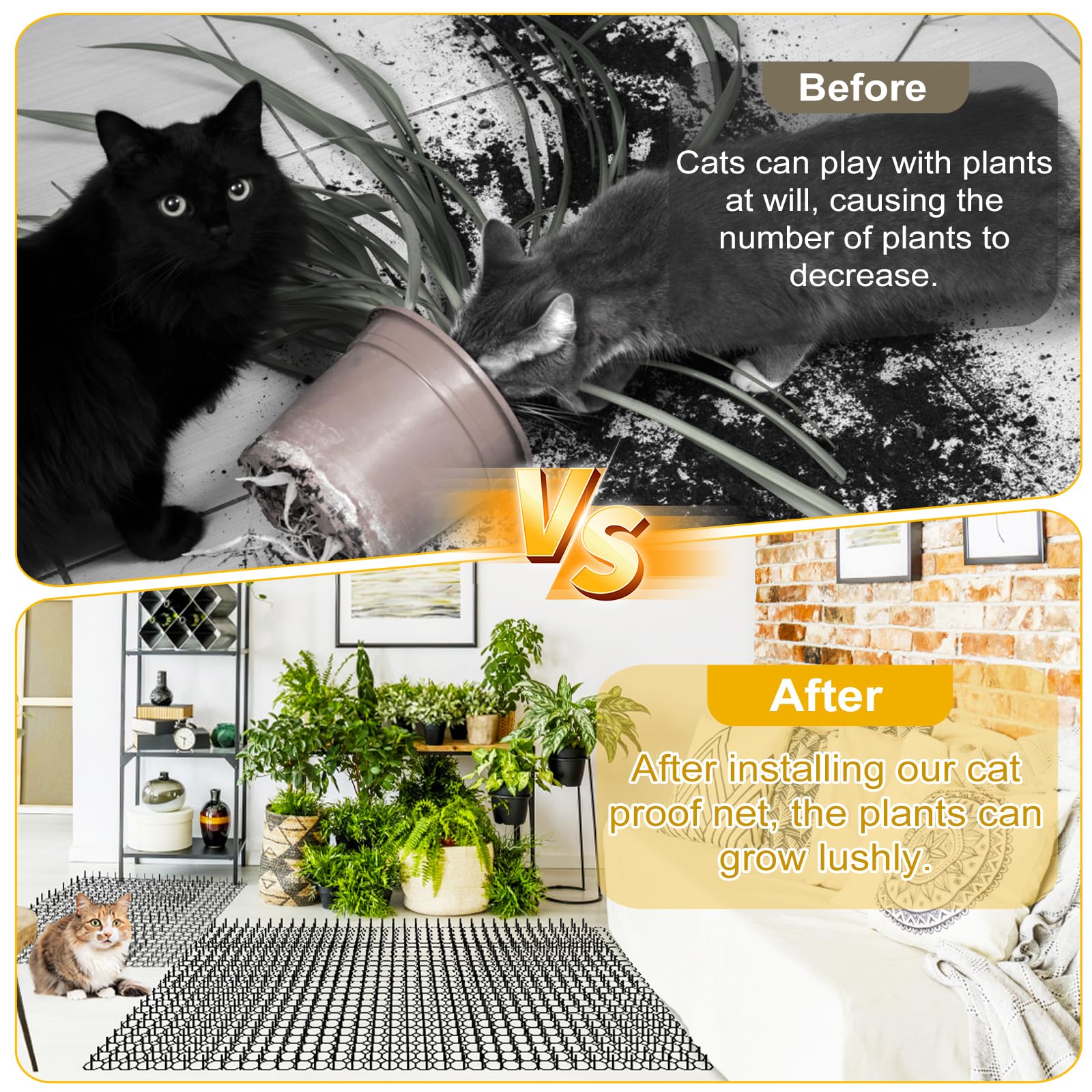 15 Piezas Alfombrilla Anti Gatos 20x40 cm, Pinchos Repelente Gatos con 15 Clavos en U y 20 Bridas, Ahuyentador Gato para Jardín, Césped, Interiores y Exteriores