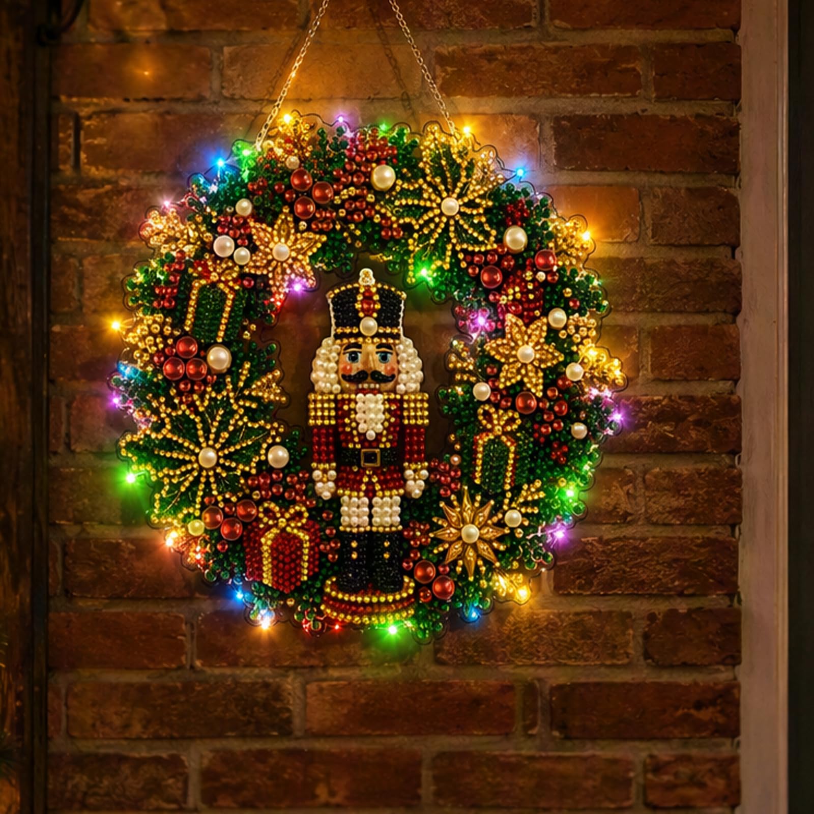 DIY Christmas Wreath Light Up Pearl Diamond Art Painting Kit