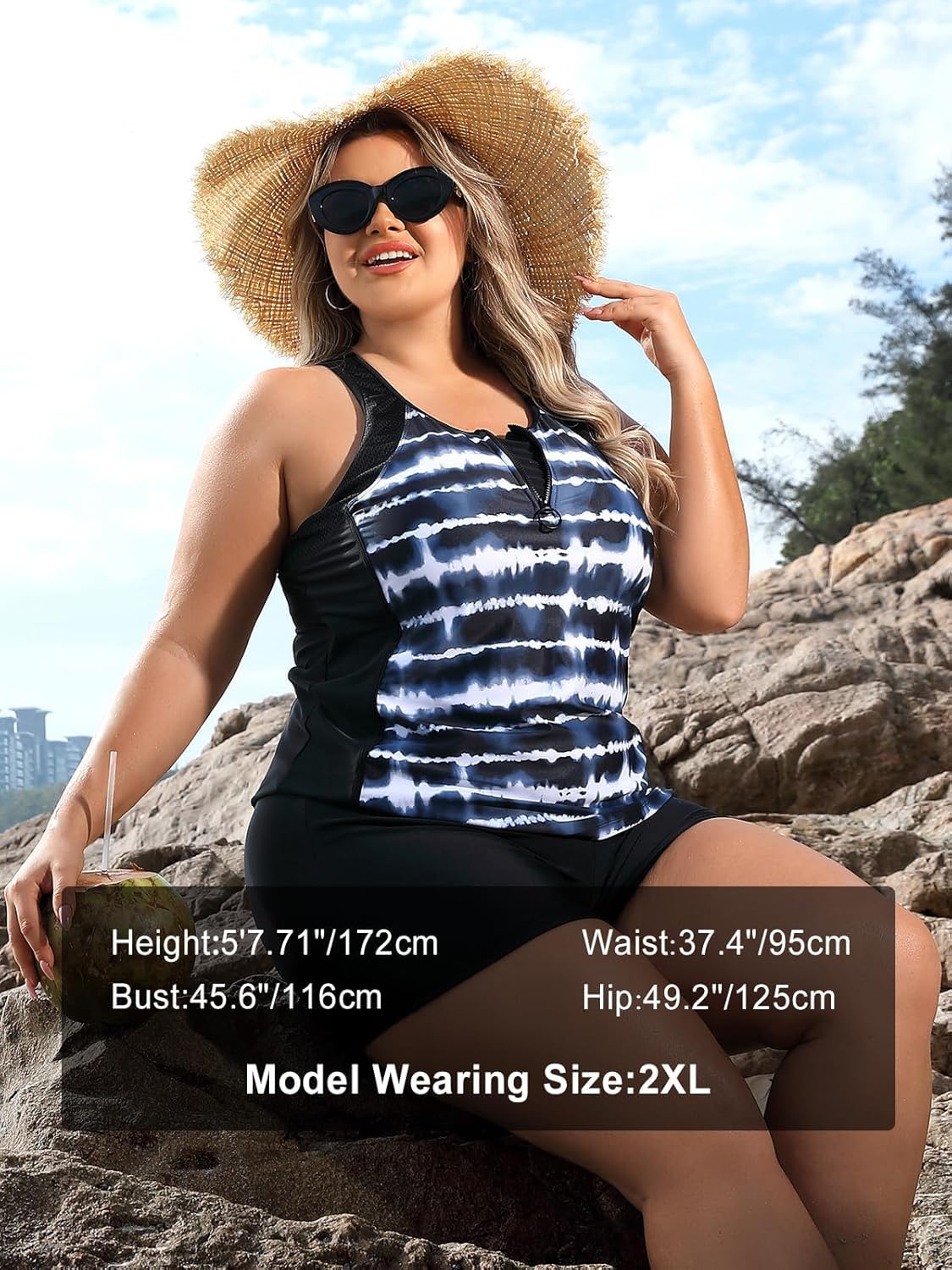 Angel season Plus Size Tankini Swimsuits Tops for Women Swim Top Only Tummy Control Bathing Suits Zippered Swimswear - Image 4