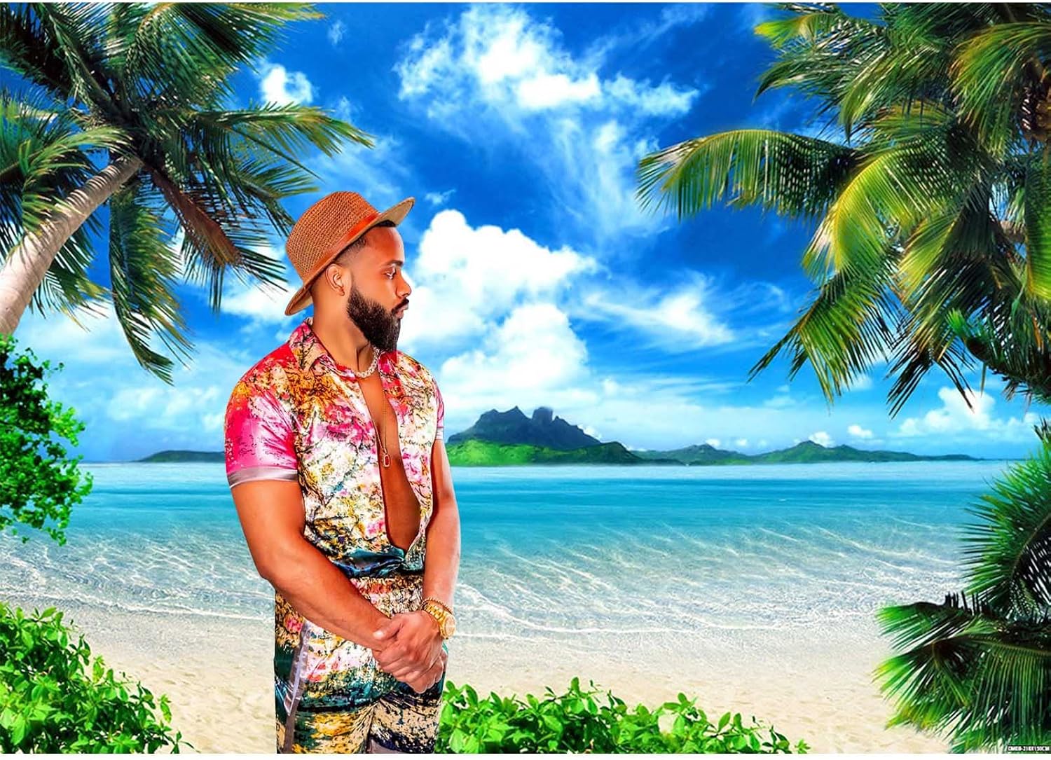 Summer Theme Photo Ocean Blue Sky Seaside Tropical Palm Trees Luau Birthday Party Decor Banner 82x60in