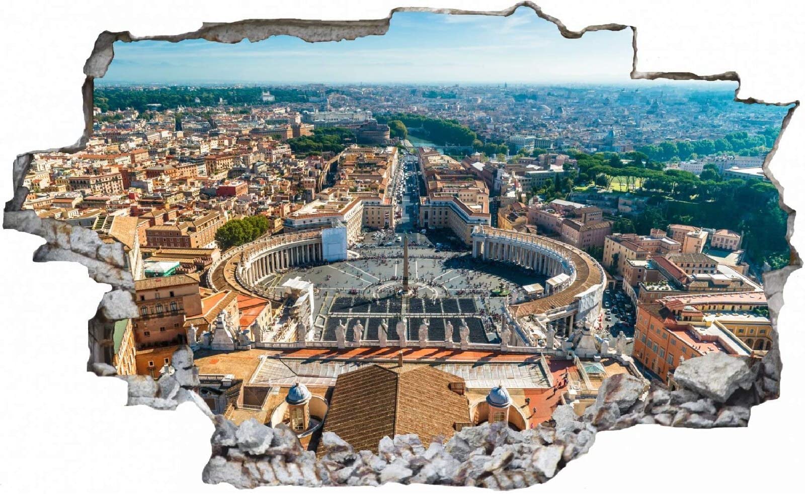 Sztuka ścienna naklejki 3D Stadt Skyline specjalny efekt Widok na zewnątrz pęknięta ściana dekoracyjne usuwalne DIY winylowe naklejki ścienne salon, sypialnia mural 75 x 113 cm