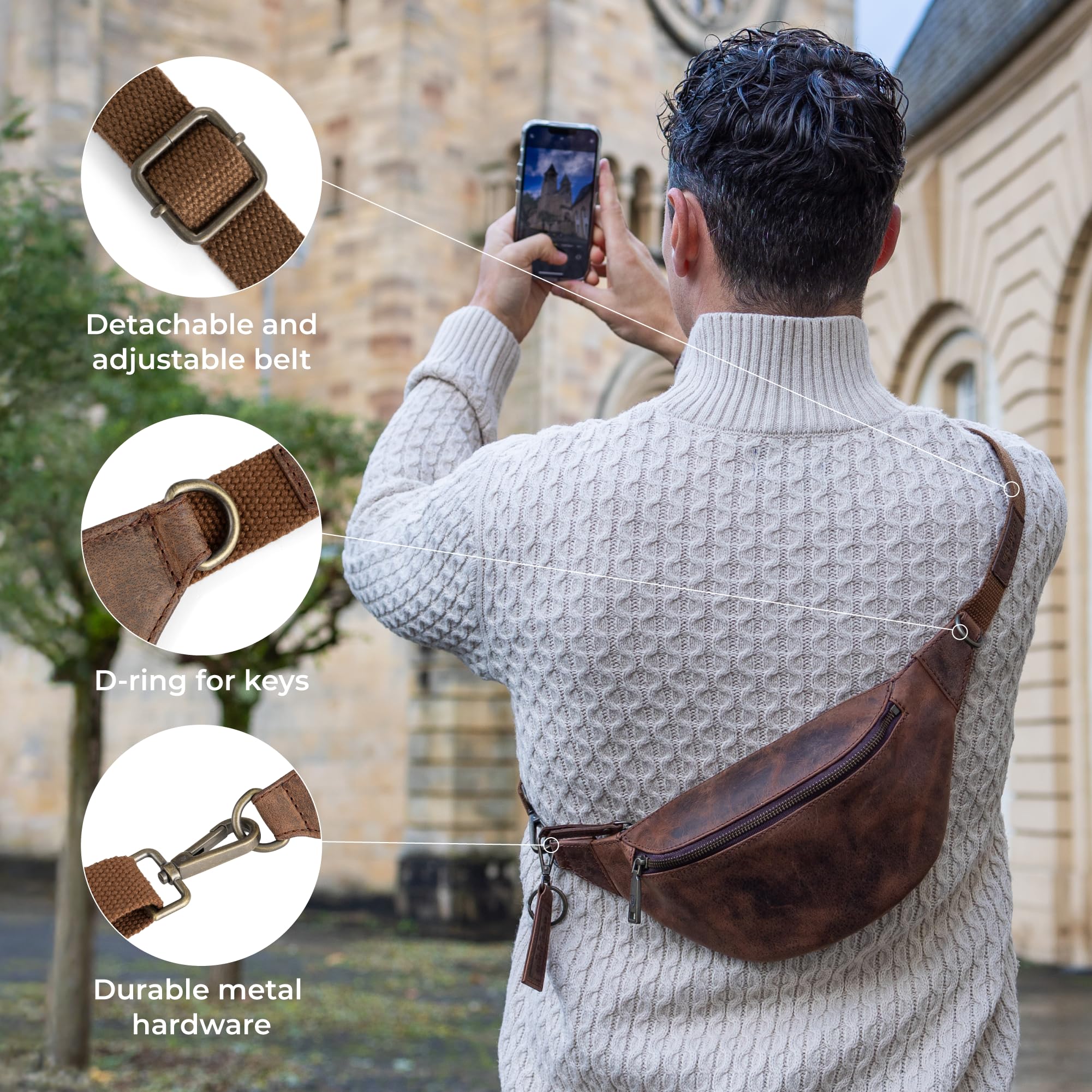 Berliner Bags Torebka nerka ze skóry Kai, Fanny Pack dla kobiet i mężczyzn, Ziemia XL, Einheitsgröße, Ziemia L