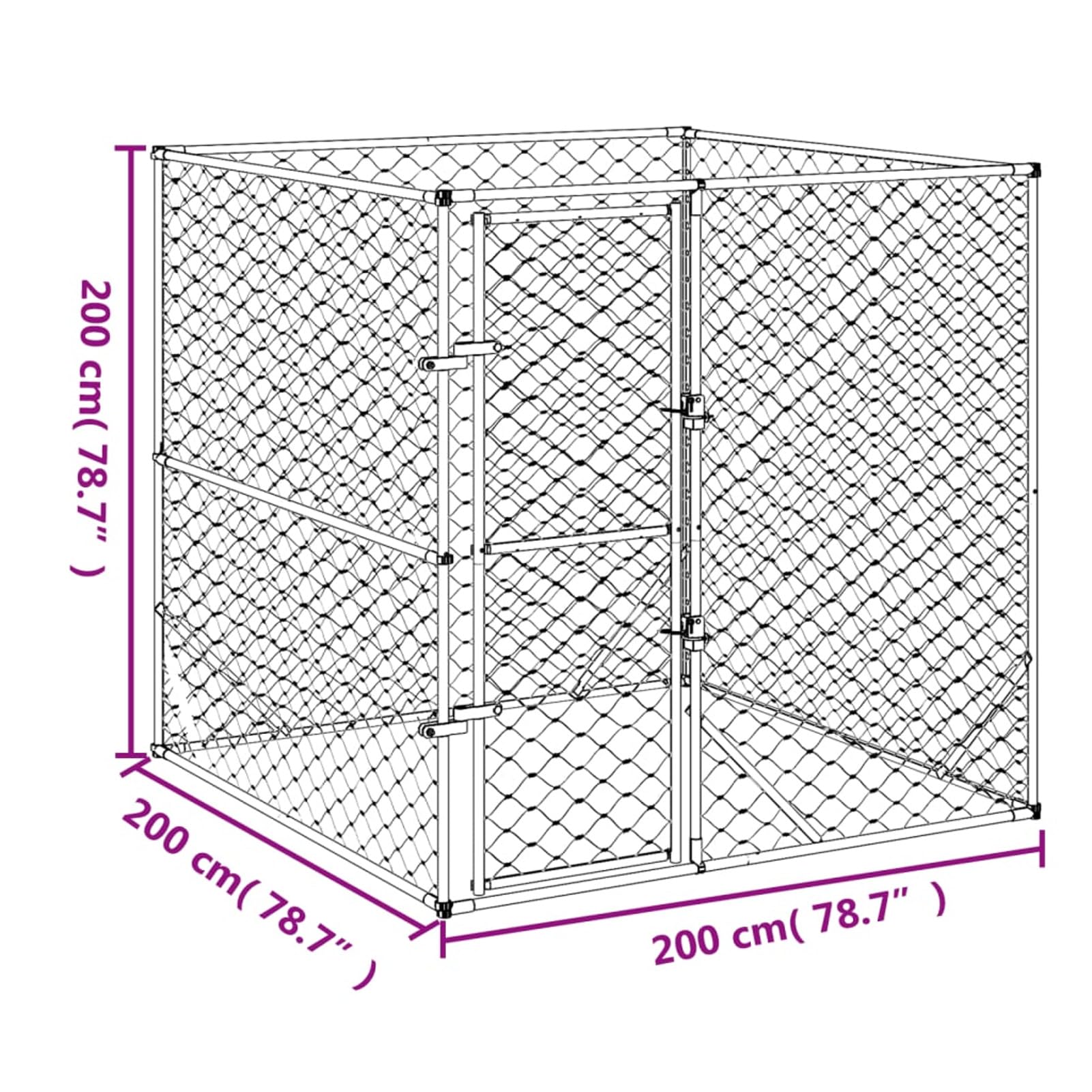 Gabbia per Cani da Esterno Grande - Kennel Recinto a Maglie in Acciaio 2 x 2 x 2 m
