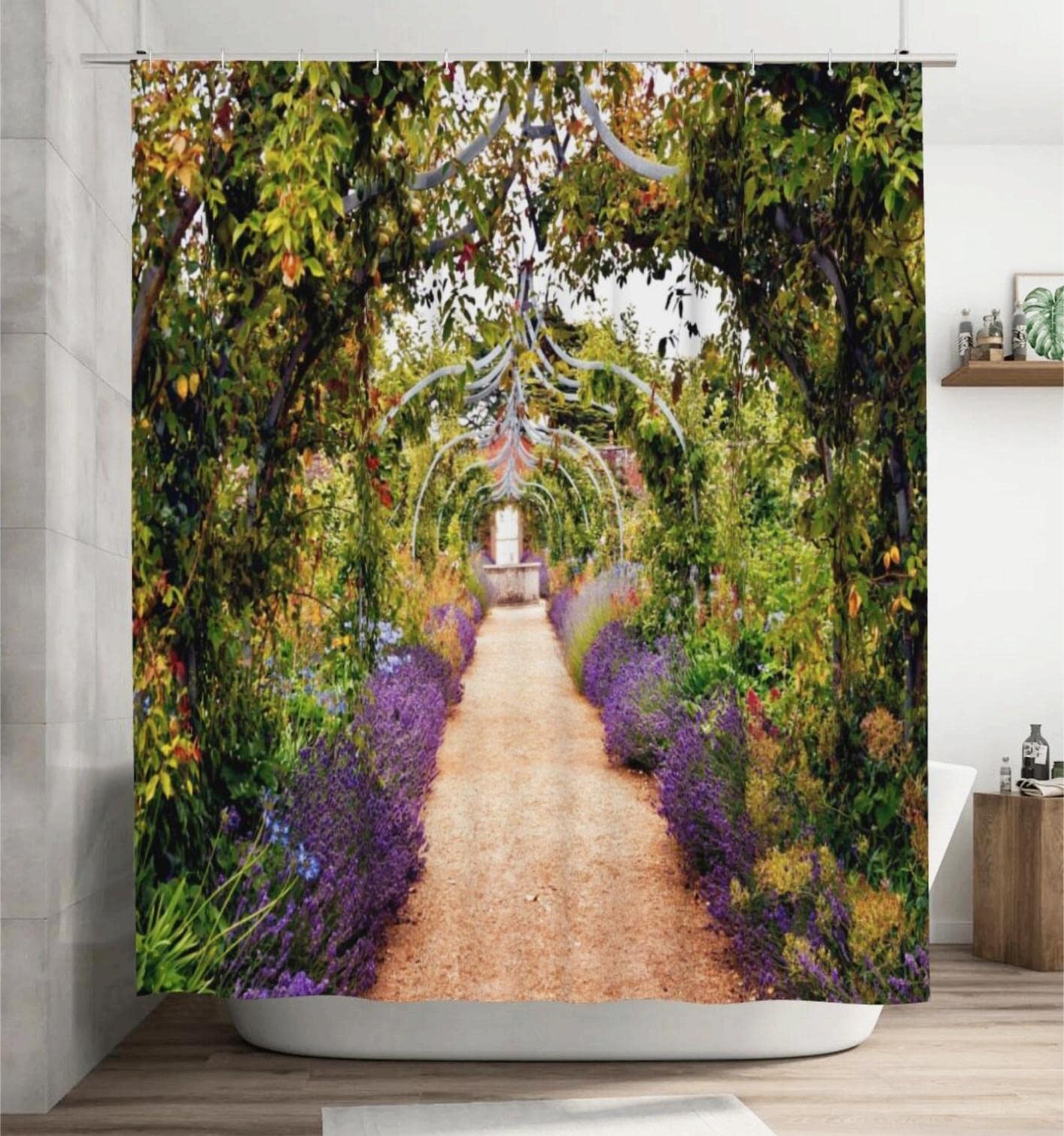 SRJ2018 Colourful summer flower garden with a path under archway Shower Curtain 12Hook 183X183CM