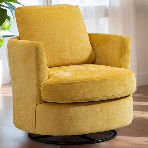 Mlmh & Kngwa Swivel Barrel Chair Upholstered Living Room Chair,Chenille,Mustard