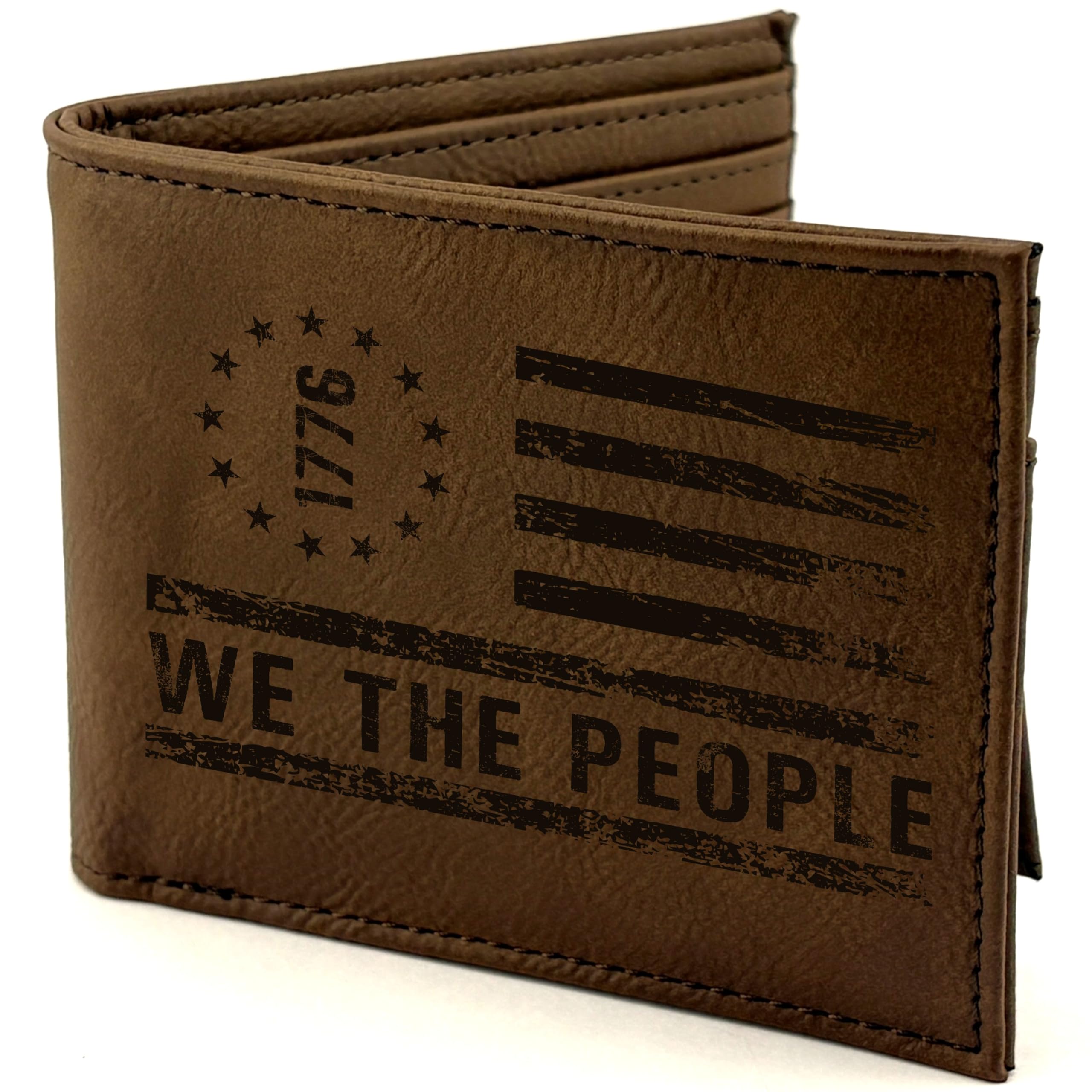 Craft & Clan Engraved Flag Faux Leather Wallet for Men | Customized Slim Bifold Wallet for Men with Flip ID for Bills, Cards | Custom Father's Day