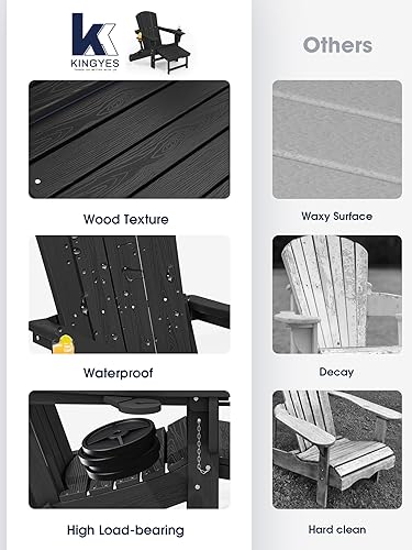 Miniatura 9 de KINGYES Silla Adirondack plegable ajustable con otomana retráctil, silla reclinable Adirondack de polietileno de alta densidad con soporte para
