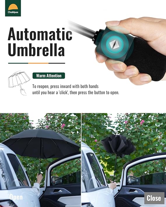Umbrella Windproof Strong Travel Compact Automatic Large Black Folding Umbrellas for Wind and Rain Resistant 10 Ribs For Mens