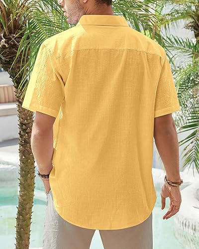 Miniatura 72 de J.VER Camisas de manga corta de lino y algodón para hombre, estilo informal, ligeras, con botones, para vacaciones, playa y verano, con bolsillo