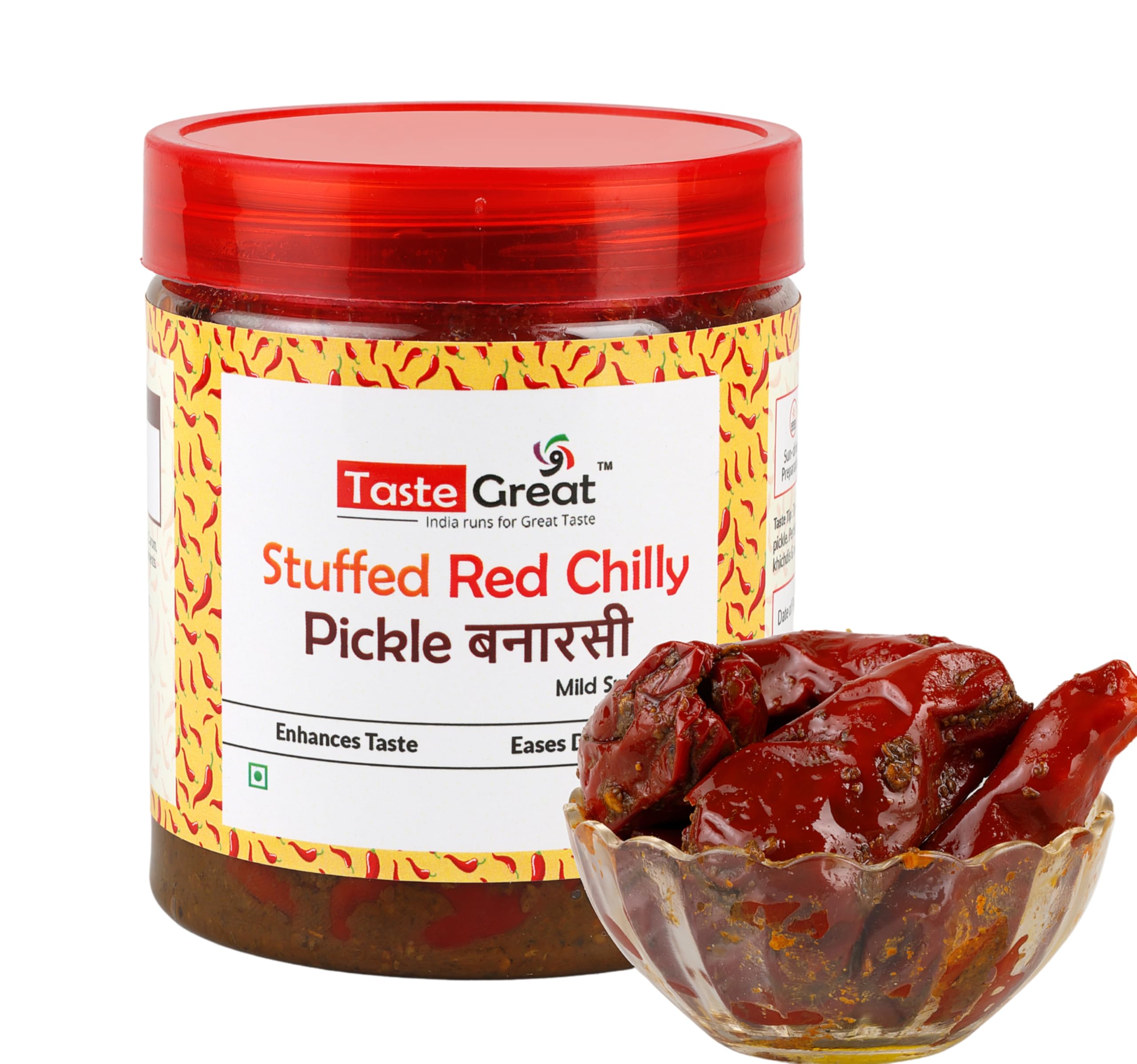 Taste Great Banarasi Stuffed Red Chilli Pickle 450g I Homemade Bharwa Lal Mirch ka Achar I Traditional UP & Bihari recipe I Mild Spicy & Less oil used I I Special Sealed pack for no oil spill-image-14