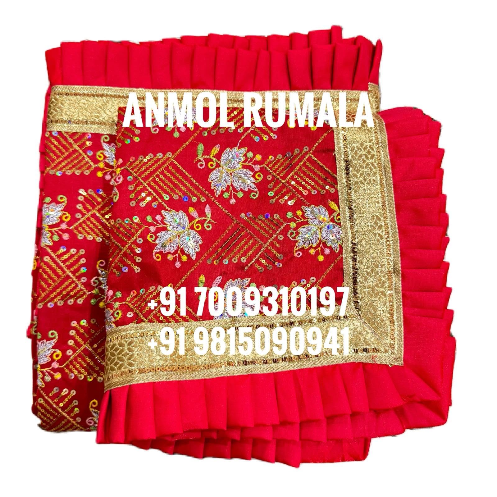 Rumala Sahib Double Set With Frill and Cotton Lining (Red with Heavy Embroidery and fancy golden Gota)-picture-43