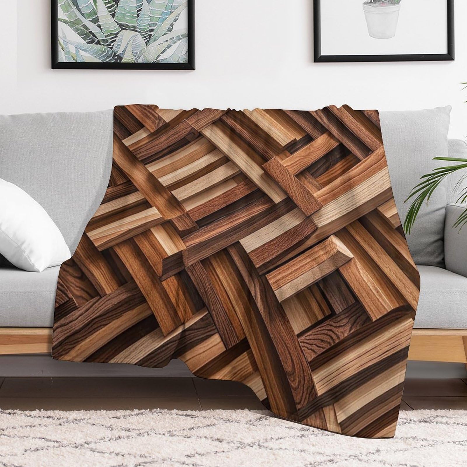Couverture en micro polaire haut de gamme aspect bois pour lit
