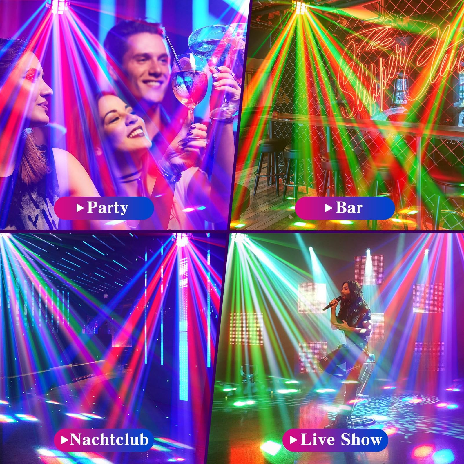 Luce da Discoteca RGBW per Feste e DJ - Attivata dal Suono D-MX512 Con Derby Beam, Strobo e Dinamico di Tendone - Palco Con Remoto Controllo per Club, Bar, Home Party