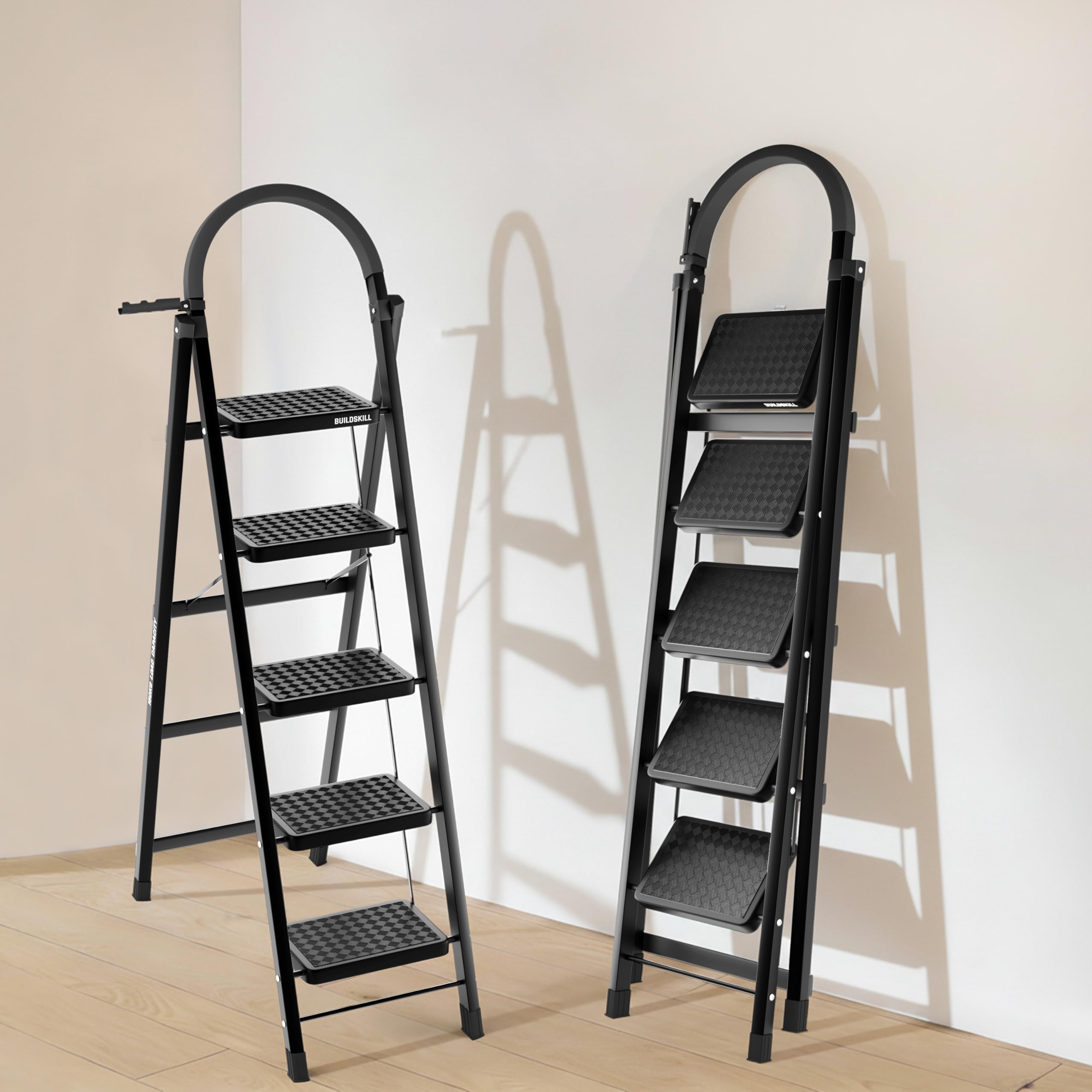 BUILDSKILL Ladder for Home 7 Steps Foldable with Built-in Tool Tray | Heavy Duty D Shape Rods | 20 x 30cm Large Platform | Wide Rubber Feet | Secure Lock | 150Kg Capacity - 5 Years Warranty — Amazon image 18